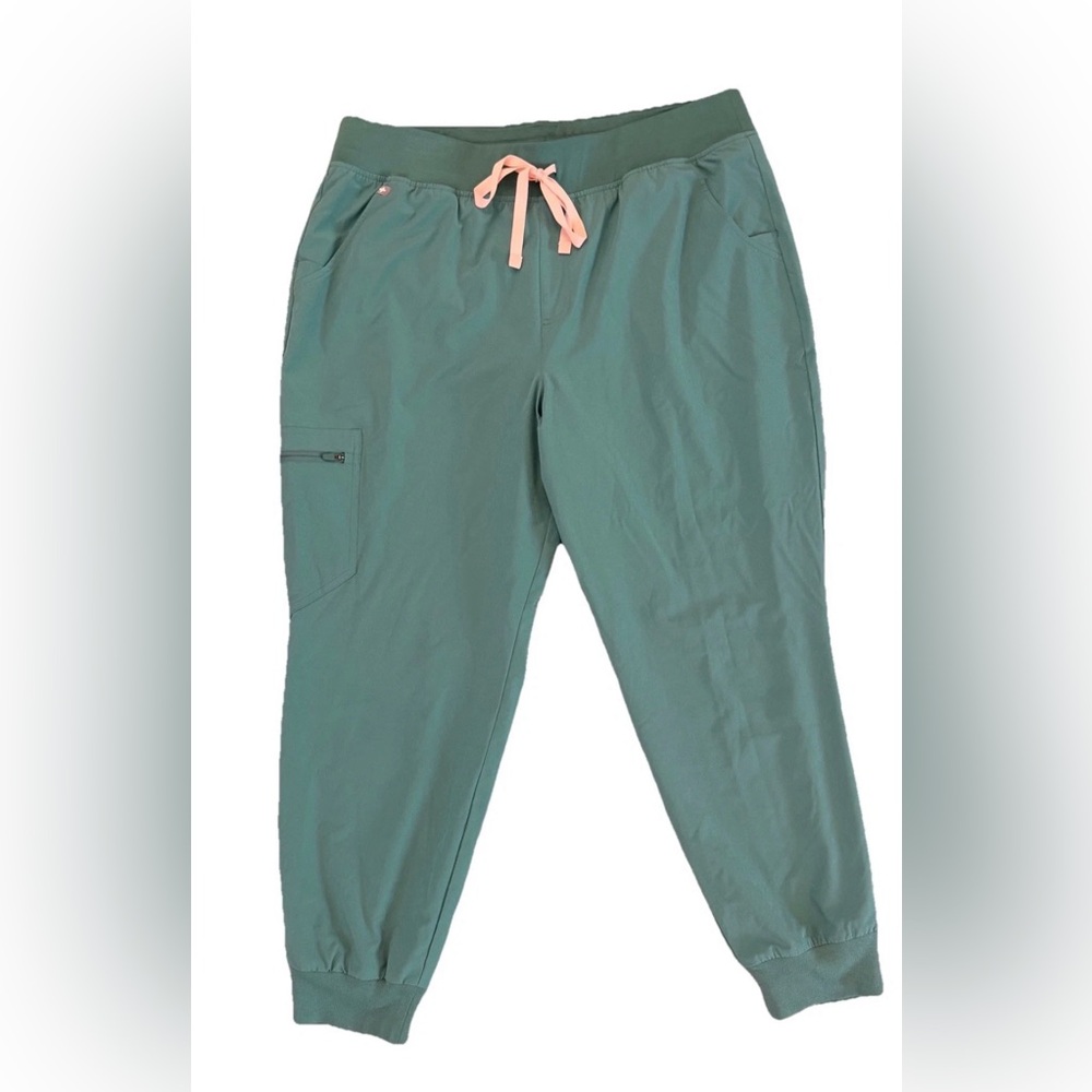 Figs Zamora Womens XXL Petite Joggers Surgical Green + Pink Drawstring Pants